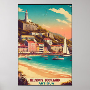 Affiche Voyage à Antigua English Harbor années 1960