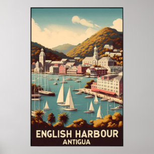 Affiche Voyage à Antigua English Harbor années 1960