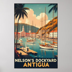 Affiche Voyage à Antigua English Harbor années 1960
