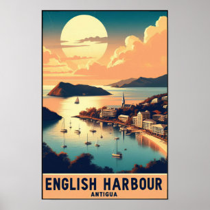 Affiche Voyage à Antigua English Harbor années 1960