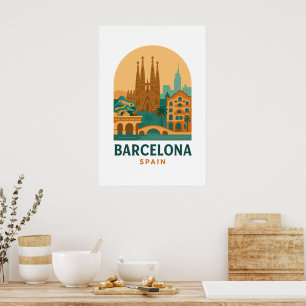 Affiche Voyage à Barcelone Espagne Vintage – Sagrada Famil