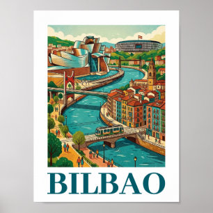 Affiche Voyage à Bilbao Espagne - Architecture Colorée