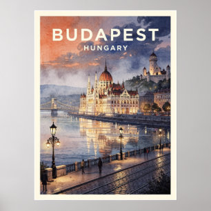 Affiche Voyage à Budapest en Hongrie au style rétro