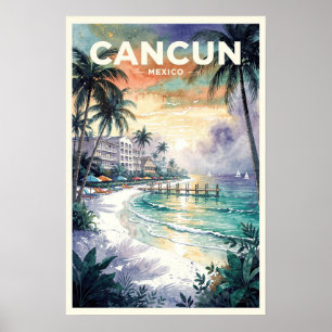 Affiche Voyage à Cancun au Mexique Vintage