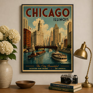 Affiche Voyage à Chicago Illinois Vintage