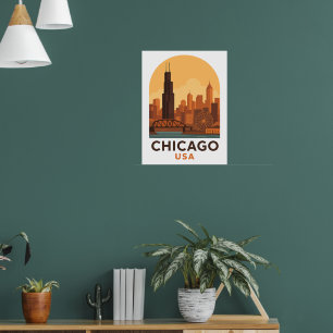 Affiche Voyage à Chicago USA - Ciel de la ville rétro