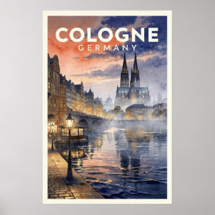 Affiche Voyage à Cologne en Allemagne Vintage