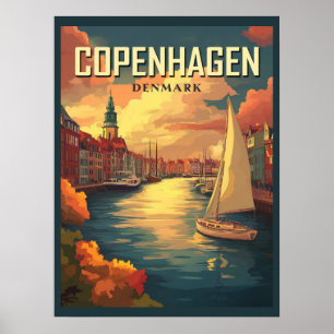 Affiche Voyage à Copenhague Danemark Vintage