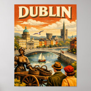 Affiche Voyage à Dublin Irlande Vintage