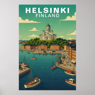 Affiche Voyage à Helsinki Finlande Quai du Port