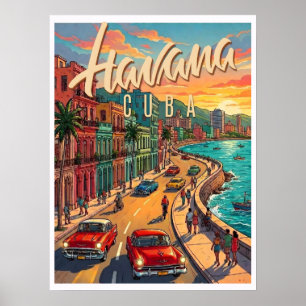 Affiche Voyage à La Havane Cuba Vintage