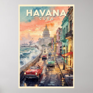 Affiche Voyage à La Havane Cuba Vintage