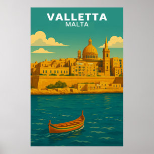 Affiche Voyage à Malte Vallée Méditerranéenne Vintage