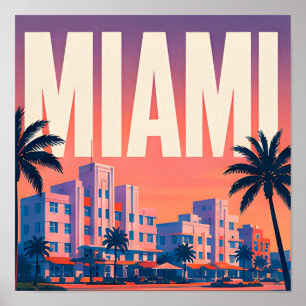 Affiche Voyage à Miami Ocean Drive au coucher du soleil