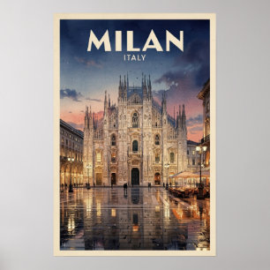 Affiche Voyage à Milan Italie Vintage