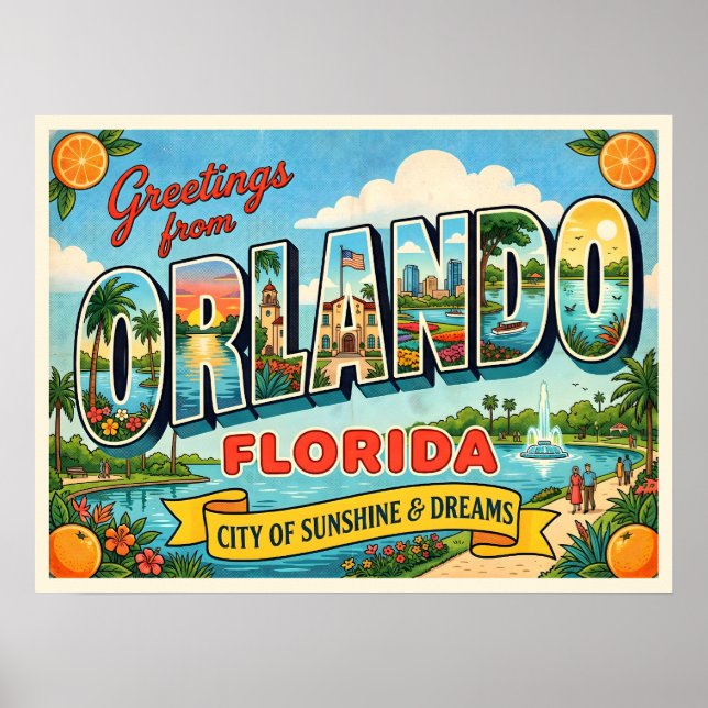 Affiche Voyage à Orlando Floride Vintage (Devant)