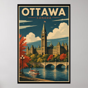 Affiche Voyage à Ottawa Canada à l'ancienne