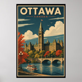 Affiche Voyage à Ottawa Canada à l'ancienne