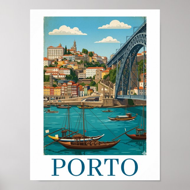 Affiche Voyage à Porto Portugal Couleurs Rétro Vintage (Devant)