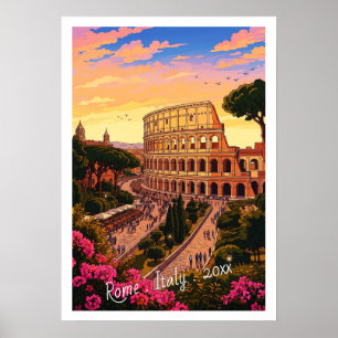 Affiche Voyage à Rome Colisée Italie Vintage