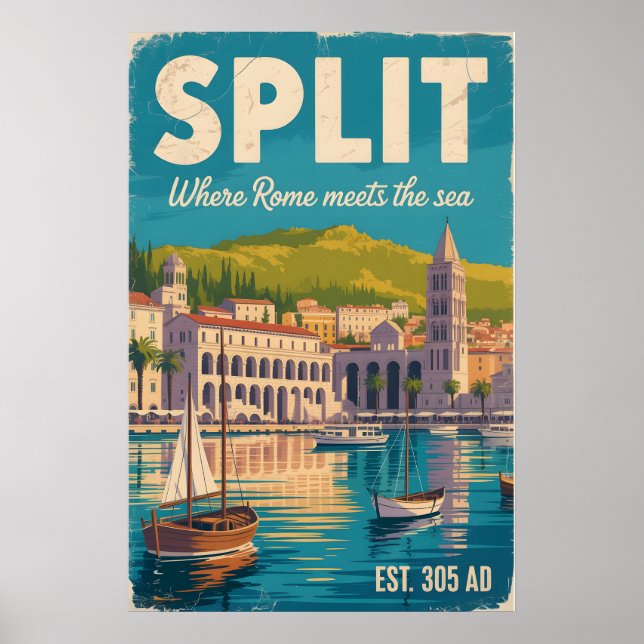 Affiche Voyage à Split Croatie Cité Rétro (Devant)