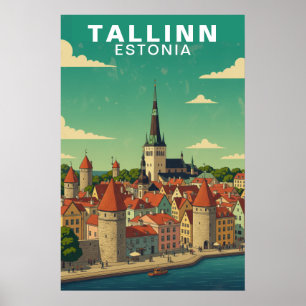 Affiche Voyage à Tallinn Estonie Ville Médiévale