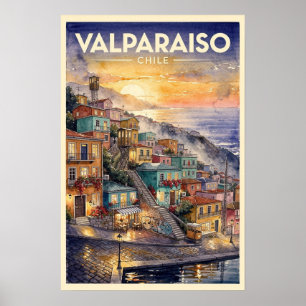 Affiche Voyage à Valparaiso Chili Vintage