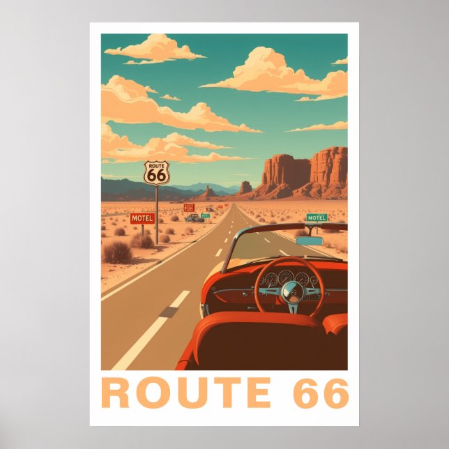 Affiche Voyage Artistique Classique Route 66 (Devant)