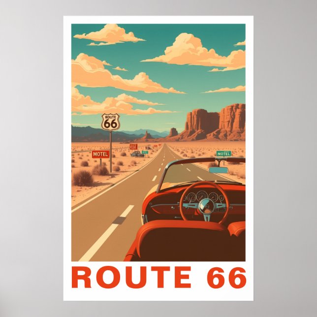 Affiche Voyage Artistique sur la Route 66 Classique (Devant)