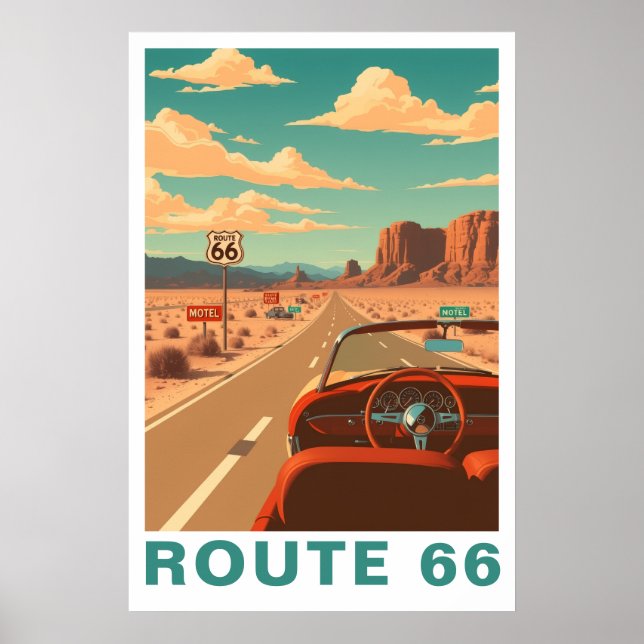 Affiche Voyage Artistique sur la Route 66 Classique (Devant)