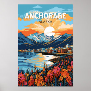 Affiche Voyage artistique vintage à Anchorage Alaska