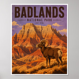 Affiche Voyage au Badlands National Park à l'ancienne