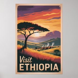 Affiche Voyage au coucher du soleil en Éthiopie Art Vintag