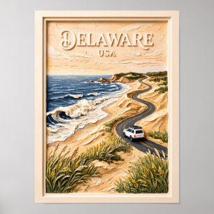 Affiche Voyage au Delaware Texturé sur Route Côtière Rétro
