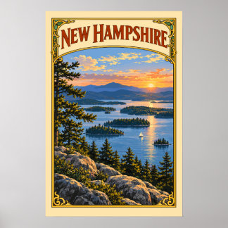 Affiche Voyage au lac Winnipesaukee dans le New Hampshire