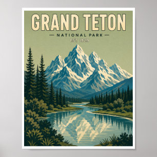 Affiche Voyage au Parc National de Grand Teton de style vi
