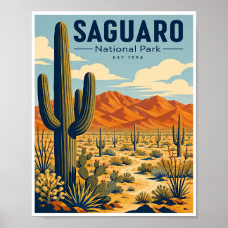 Affiche Voyage au Parc National de Saguaro Vintage