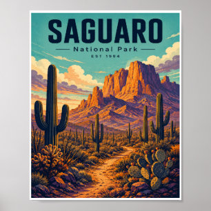 Affiche Voyage au Parc National de Saguaro Vintage