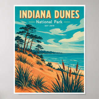 Affiche Voyage au Parc national des dunes de l'Indiana vin