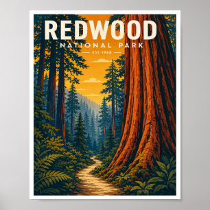 Affiche Voyage au Redwood National Park à l'ancienne