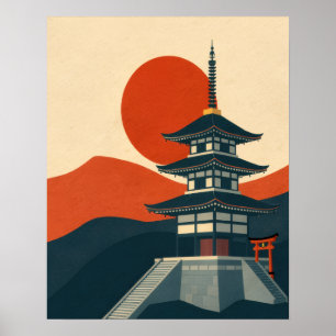 Affiche Voyage au sanctuaire japonais vintage