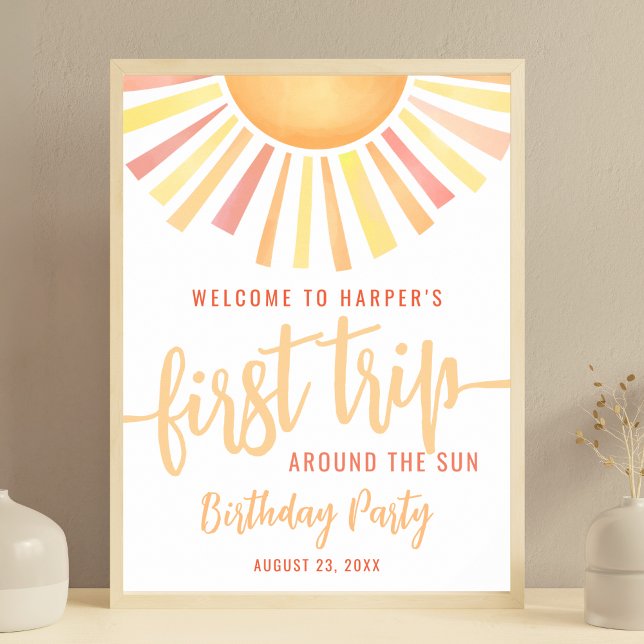Affiche Voyage Autour Du Soleil 1Er Anniversaire (First Trip Around The Sun 1st Birthday Sign )