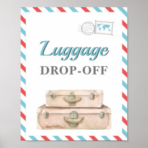 Affiche Voyage Avion Bleu Rouge Bagages Cartes Cadeaux Tab
