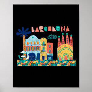 Affiche Voyage Barcelone Espagne Europe Espagnol Famille V