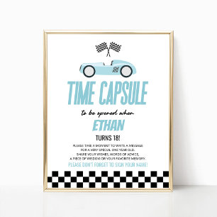 Affiche Voyage bleu Voiture Anniversaire Fête Heure Capsul