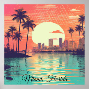 Affiche Voyage coloré vintage rétro Miami Floride
