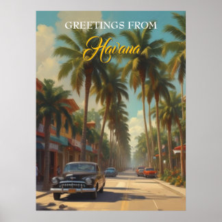 Affiche Voyage Cuba vintage - Salutations de La Havane