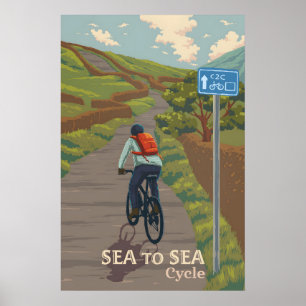 Affiche Voyage cycliste de mer à mer C2C côte à côte