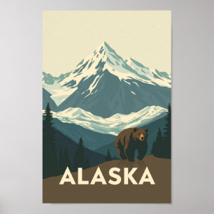 Affiche Voyage dans l'Alaska sauvage vintage