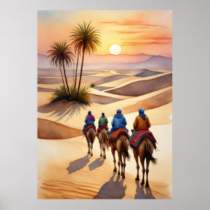 Affiche Voyage dans le désert au coucher du soleil - Carav